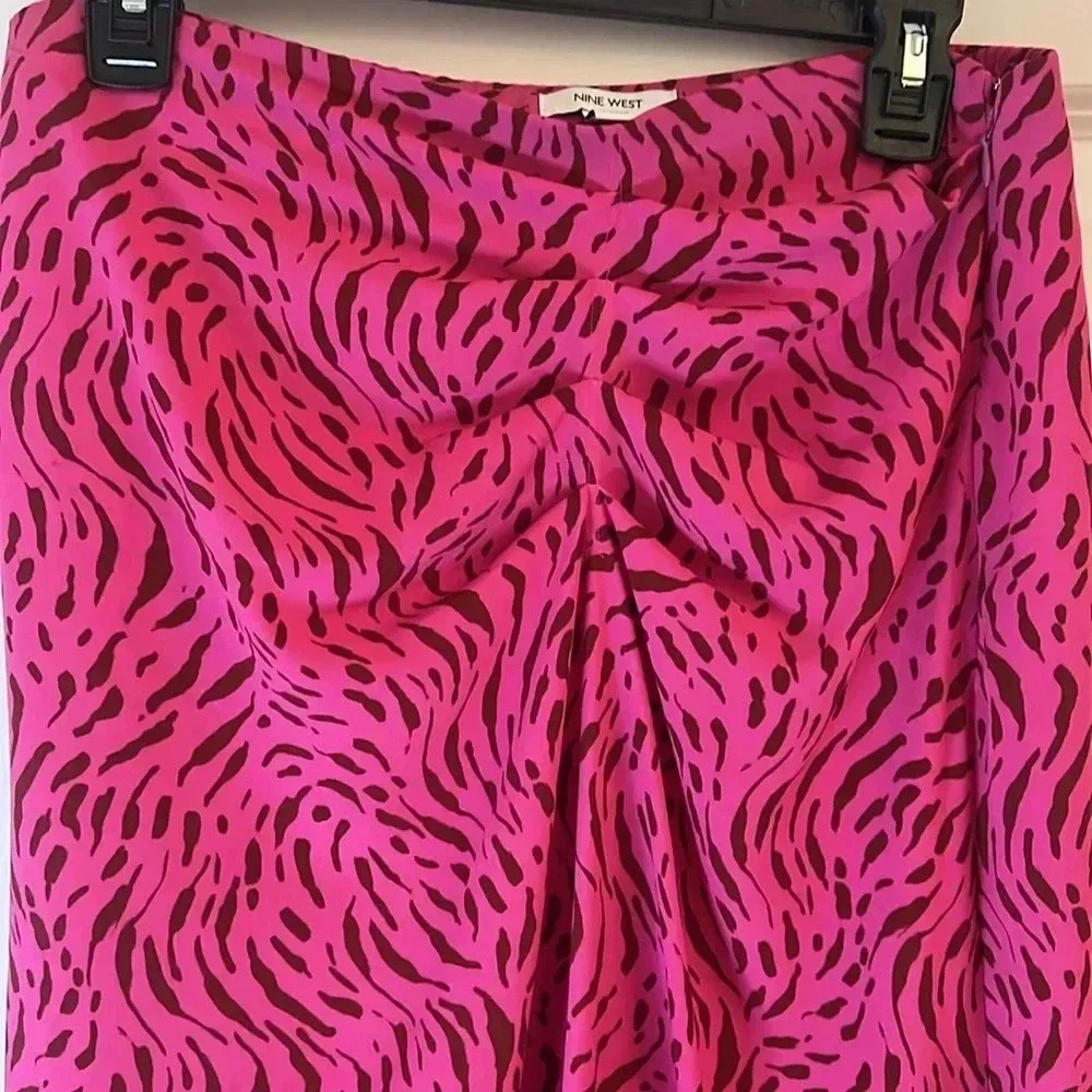 Nine West Side Ruched Midi Skirt Size M Zig Zag Zebra